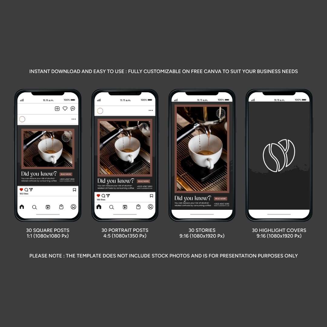 120 Coffee Black Instagram Post - Social Media Canva Template