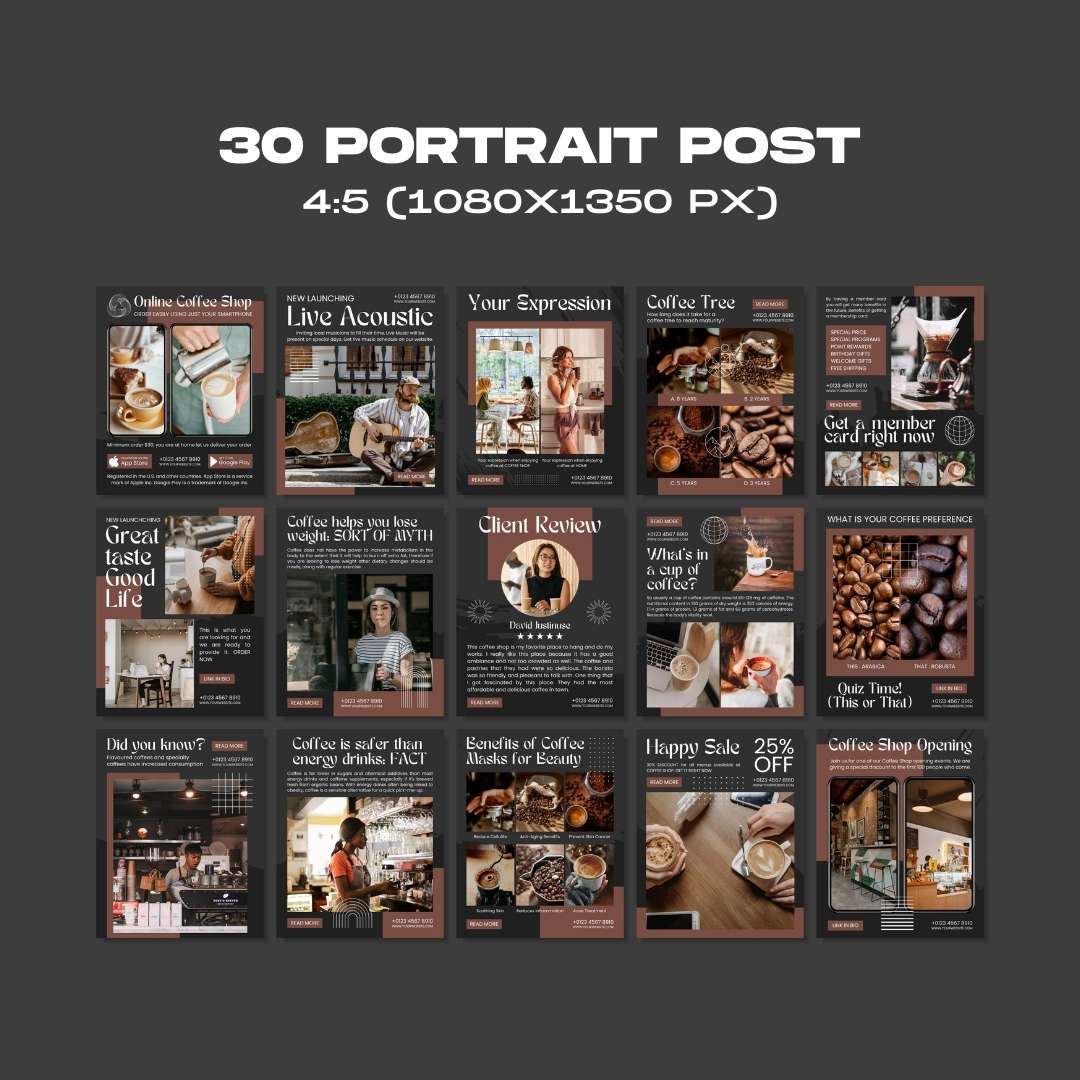 120 Coffee Black Instagram Post - Social Media Canva Template