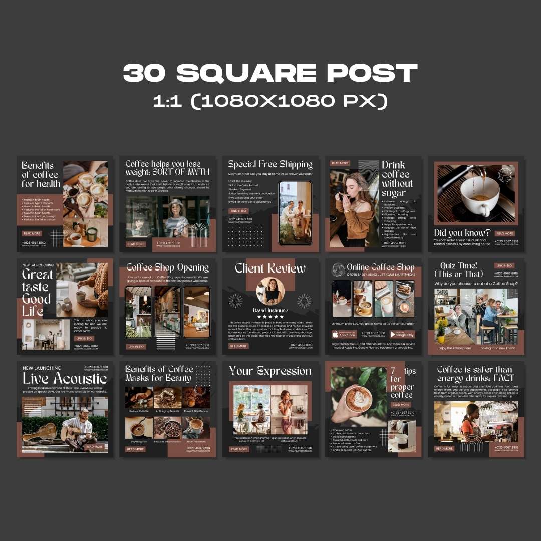 120 Coffee Black Instagram Post - Social Media Canva Template