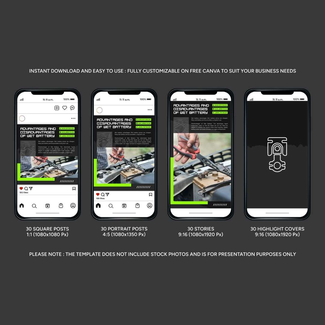 120 Mechanic Green Instagram Post - Social Media Canva Templates