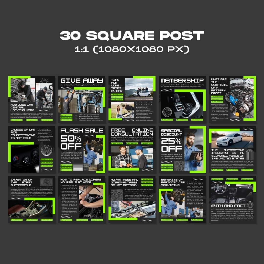 120 Mechanic Green Instagram Post - Social Media Canva Templates