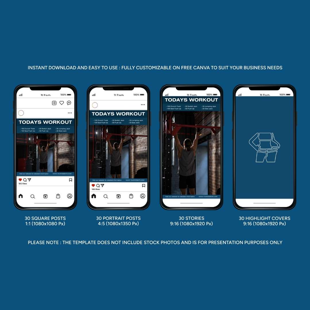 120 Fitness Blue Instagram Post - Social Media Canva Template
