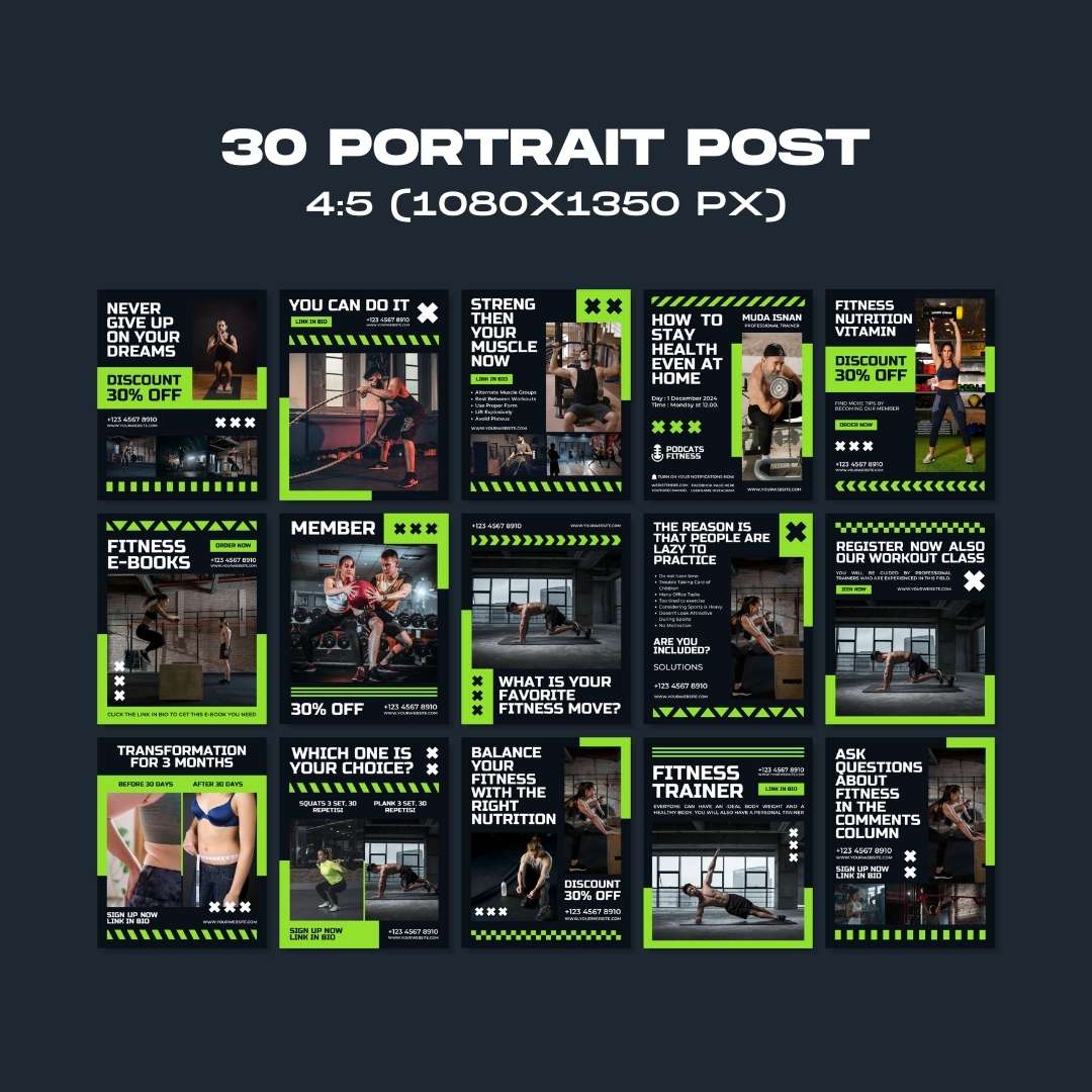 120 Fitness Green Instagram Post - Social Media Canva Template