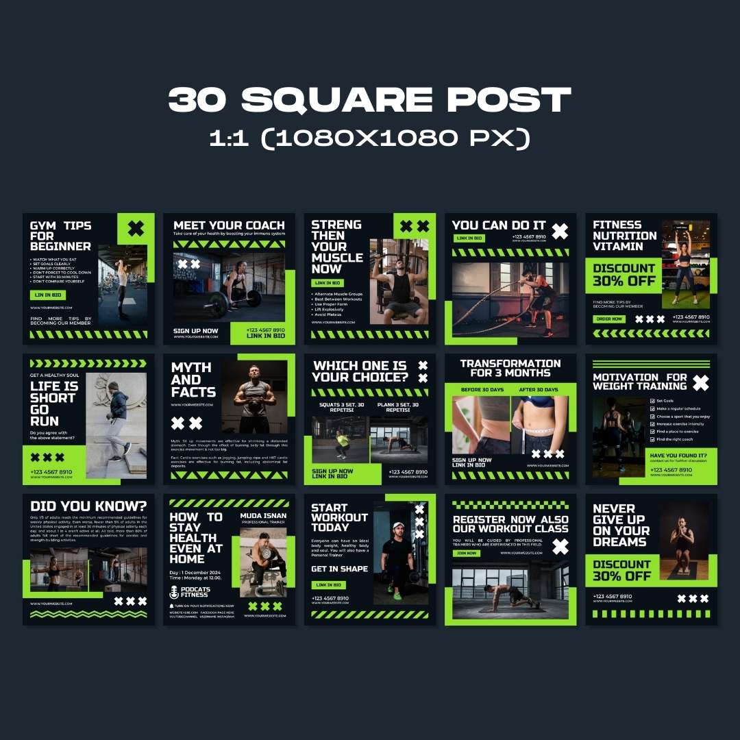 120 Fitness Green Instagram Post - Social Media Canva Template