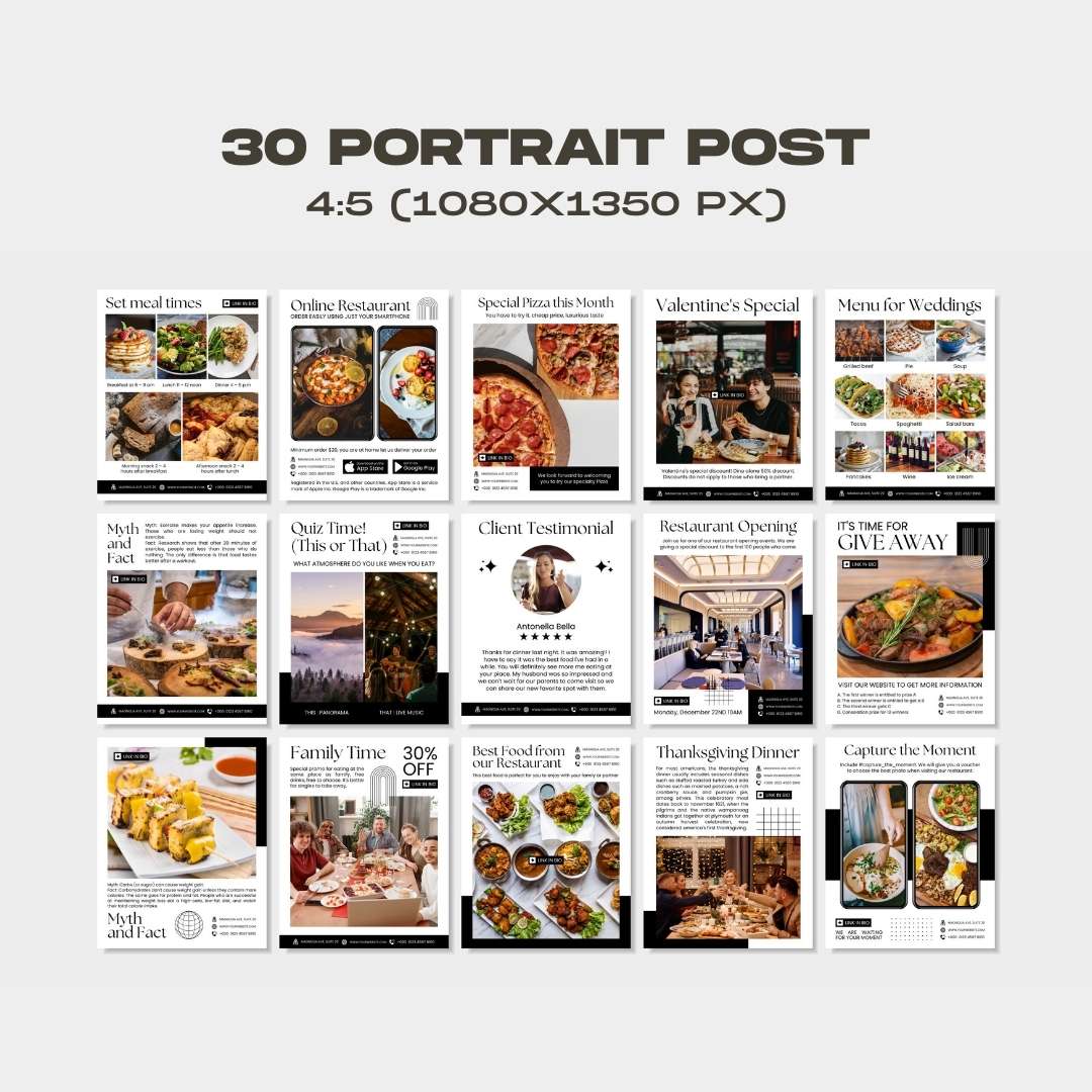 120 White Restaurant Instagram Post – Social Media Canva Template