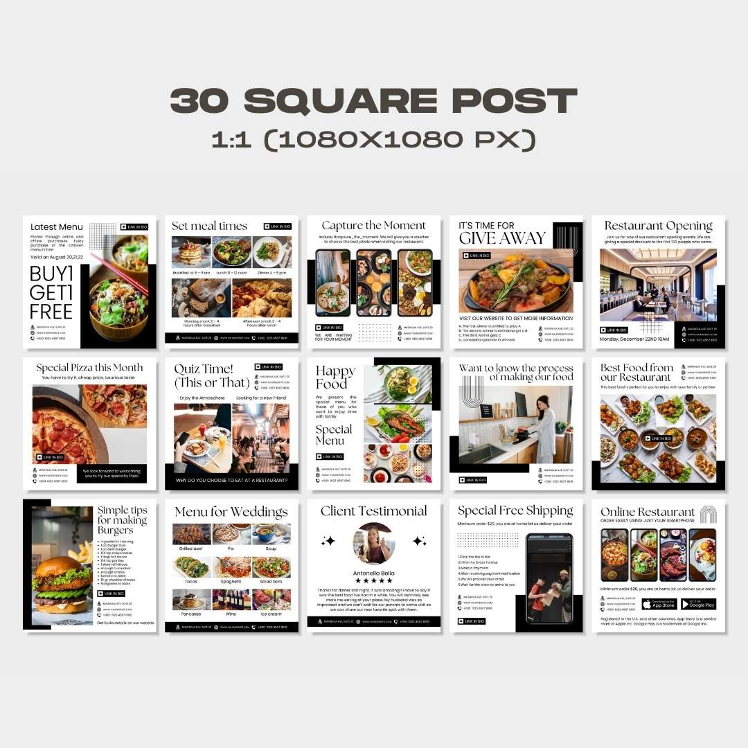 120 White Restaurant Instagram Post – Social Media Canva Template