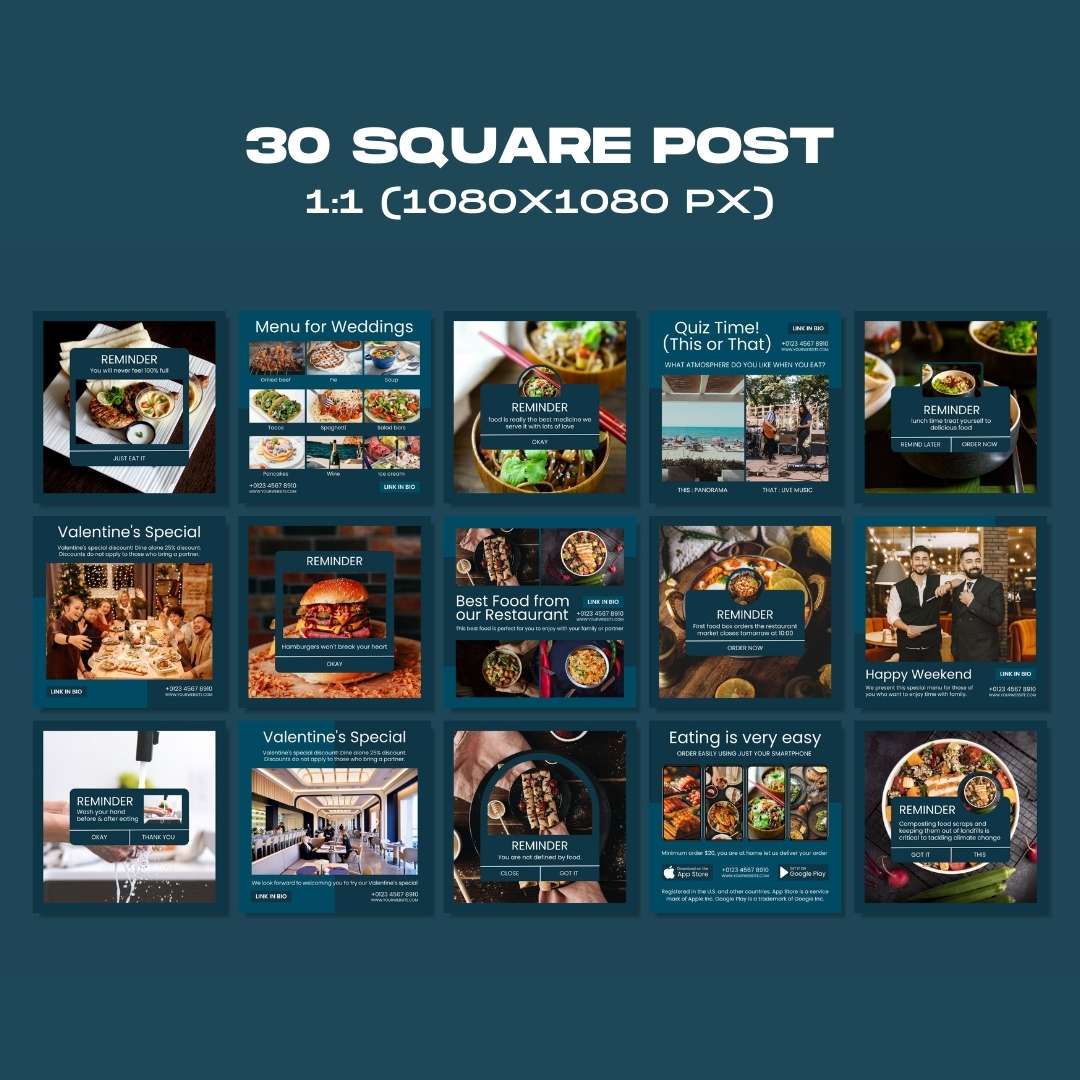 120 Blue Restaurant Instagram Post – Social Media Canva Template