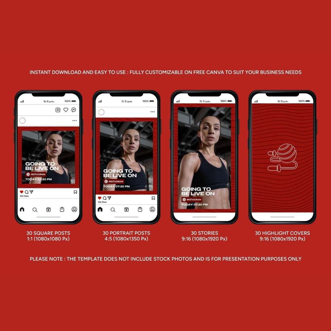 120 Fitness Red Instagram Post - Social Media Canva Template