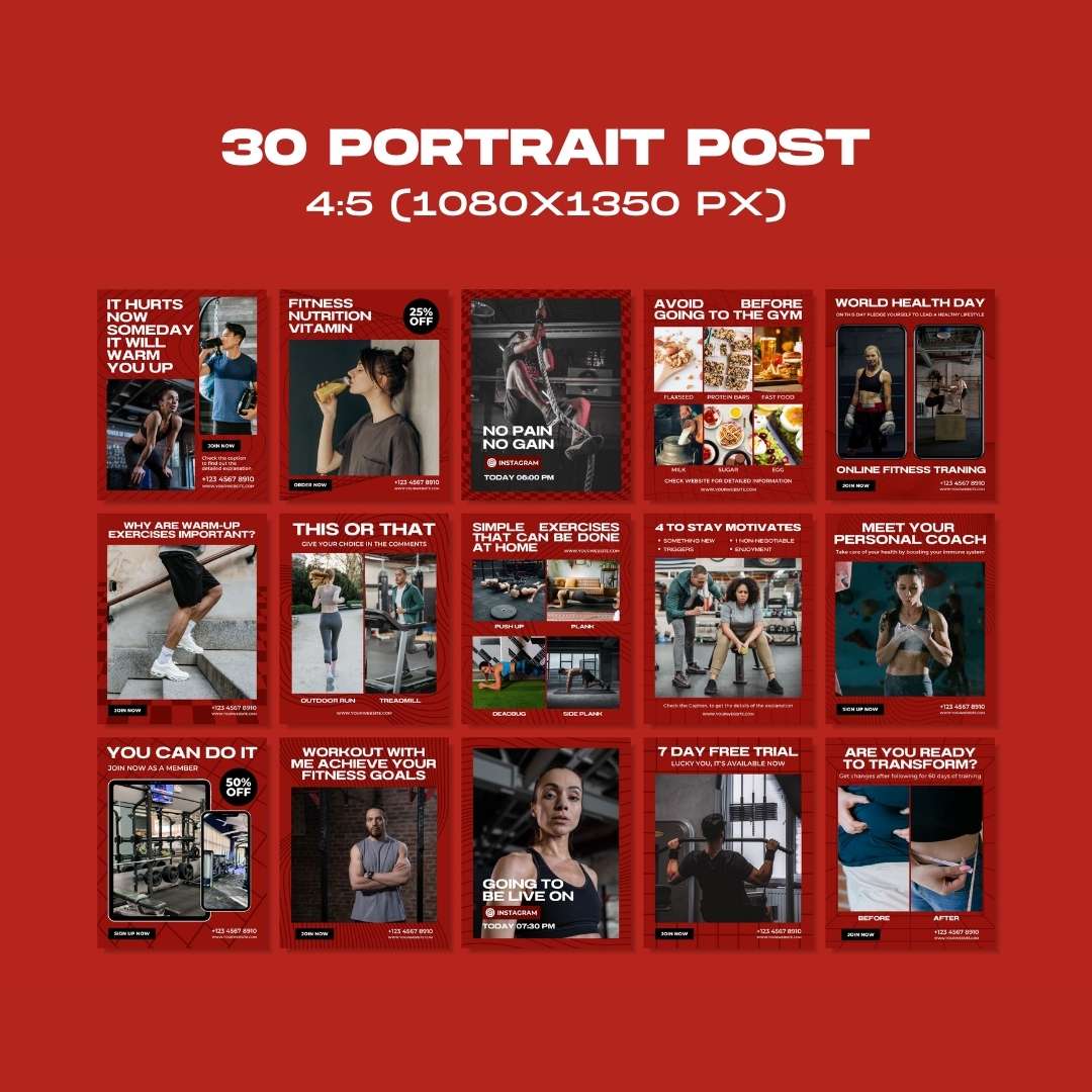 120 Fitness Red Instagram Post - Social Media Canva Template
