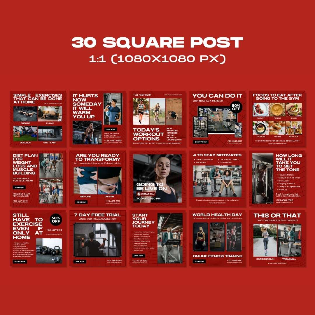 120 Fitness Red Instagram Post - Social Media Canva Template