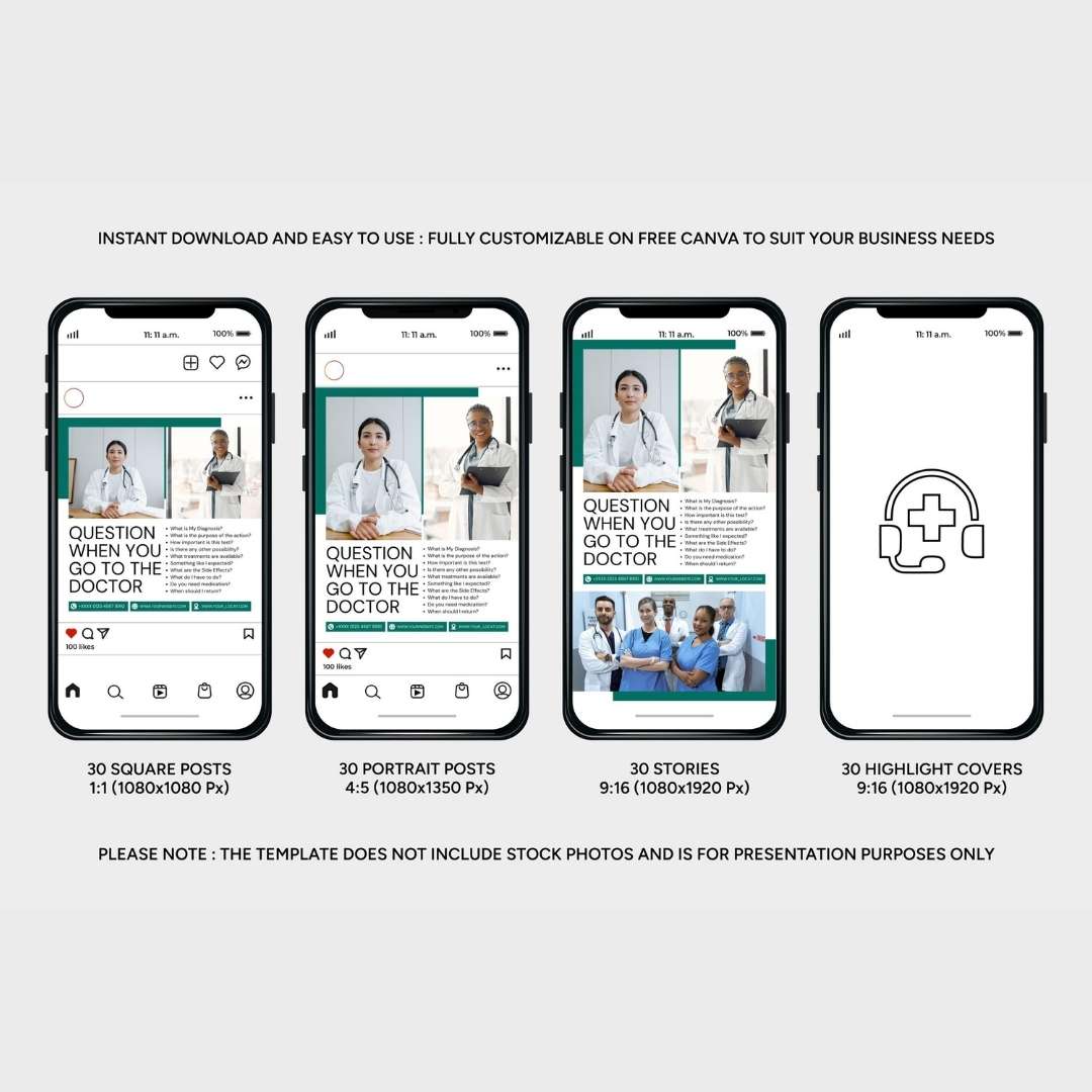 120 White Green Medical Instagram Template – Social Media Canva Template