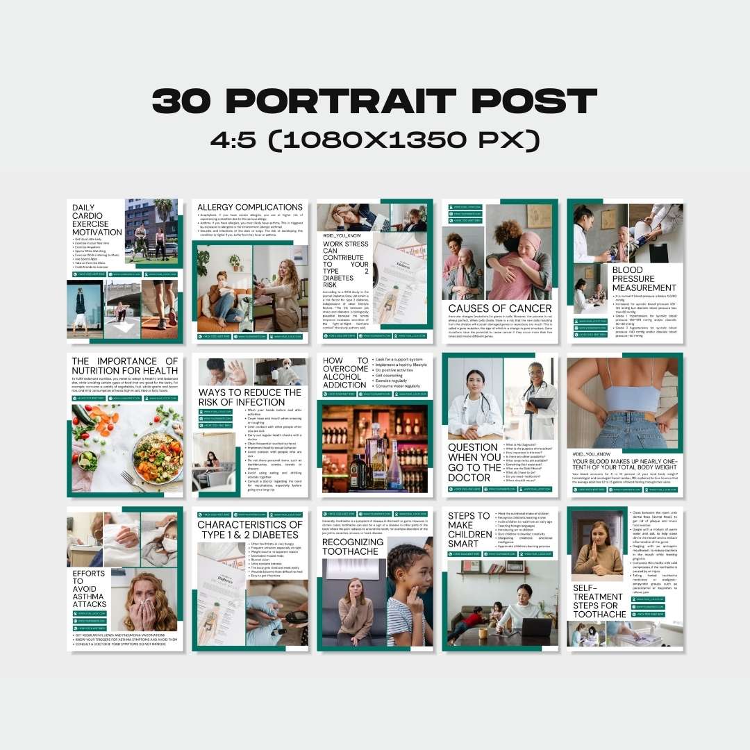 120 White Green Medical Instagram Template – Social Media Canva Template