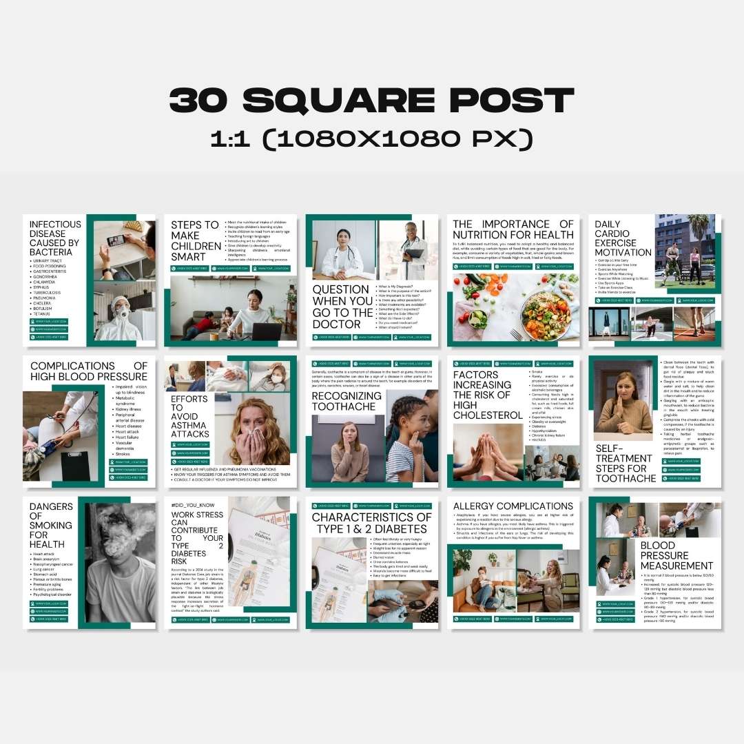 120 White Green Medical Instagram Template – Social Media Canva Template