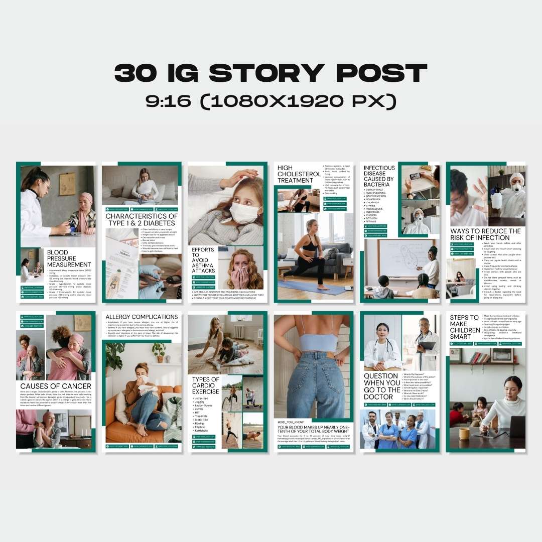 120 White Green Medical Instagram Template – Social Media Canva Template