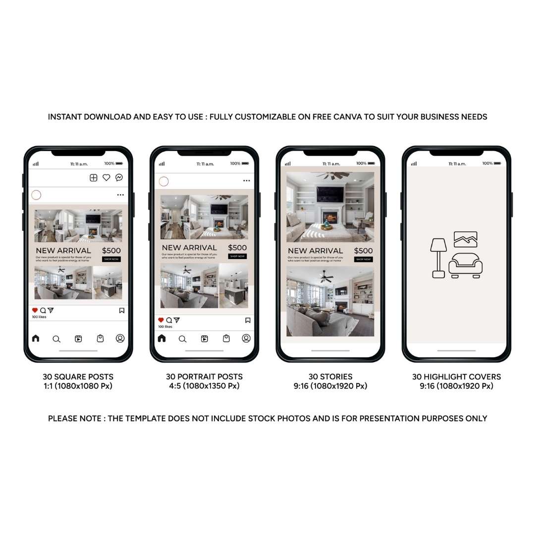 120 Interior Gray Instagram Post - Social Media Canva Template