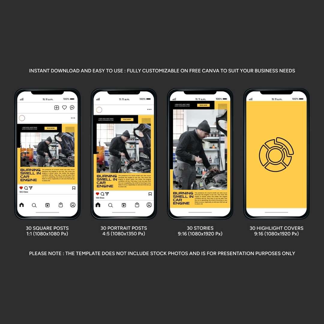 120 Mechanic Yellow Instagram Post - Social Media Canva Templates