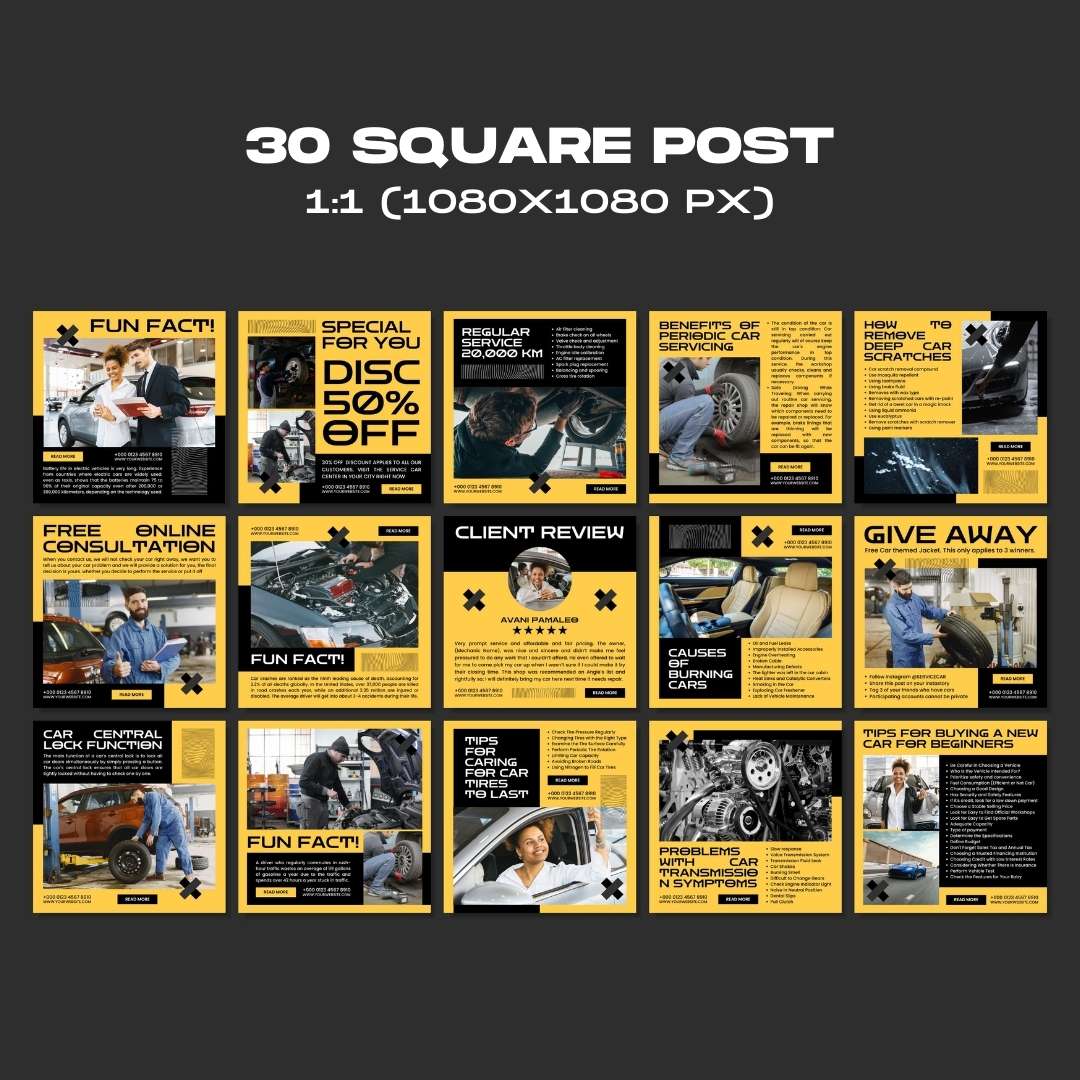 120 Mechanic Yellow Instagram Post - Social Media Canva Templates