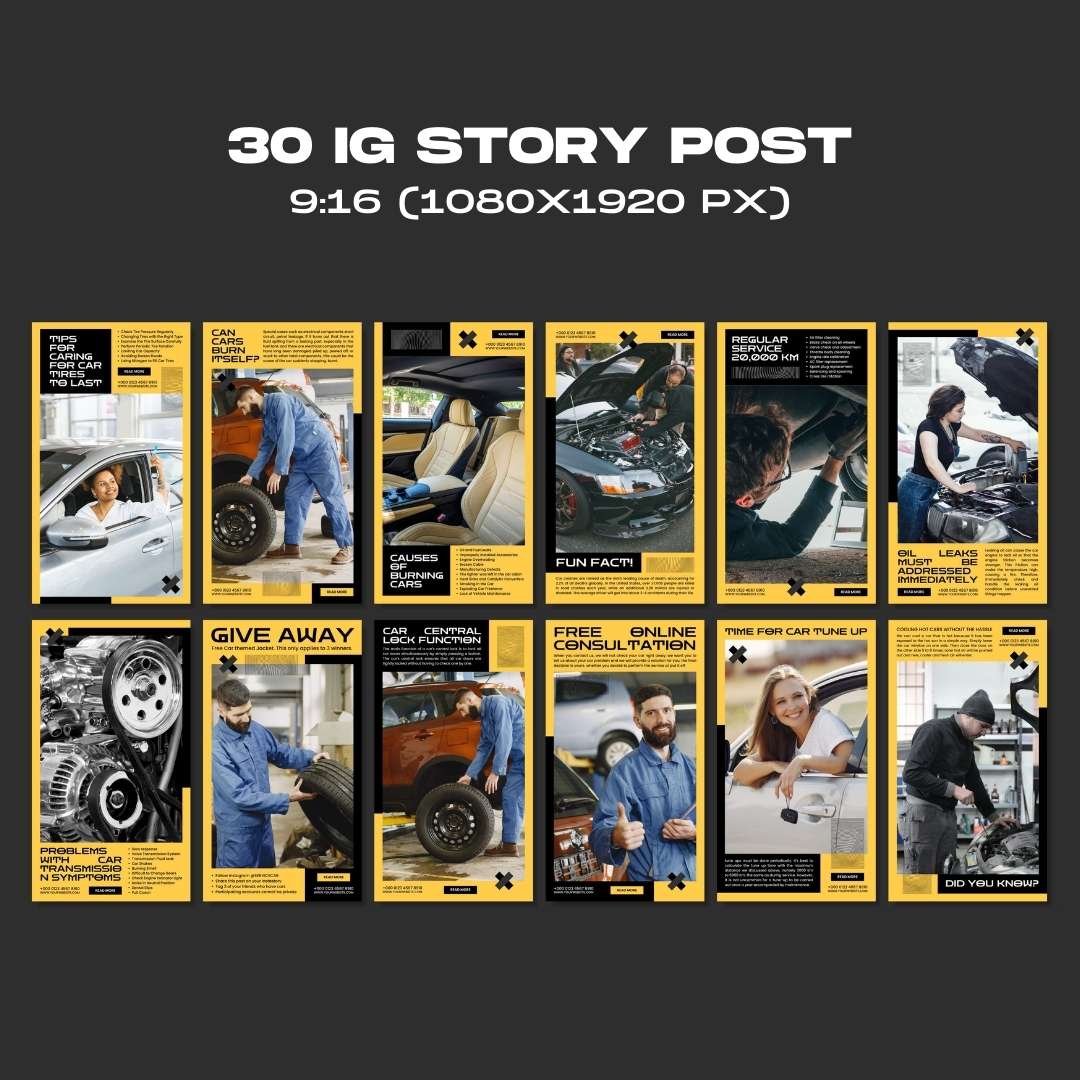 120 Mechanic Yellow Instagram Post - Social Media Canva Templates