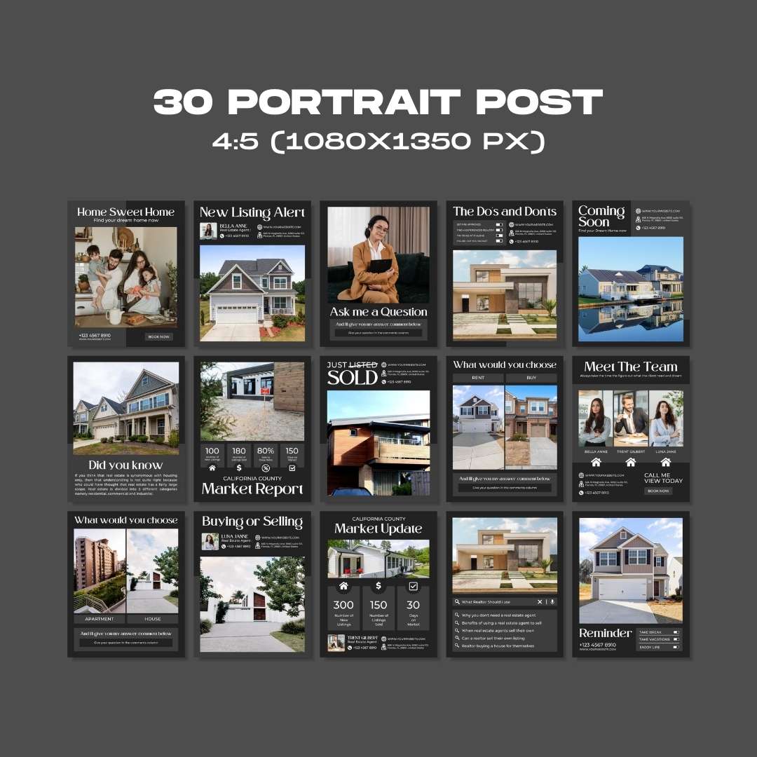 120 Black Real Estate Instagram Post – Social Media Canva Template for Property and Real Estate Agent
