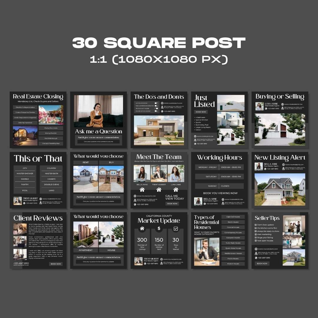 120 Black Real Estate Instagram Post – Social Media Canva Template for Property and Real Estate Agent