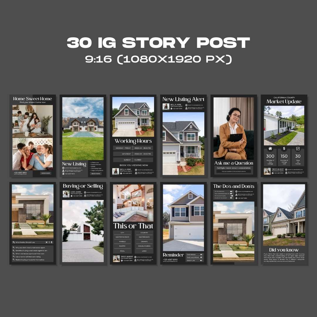 120 Black Real Estate Instagram Post – Social Media Canva Template for Property and Real Estate Agent