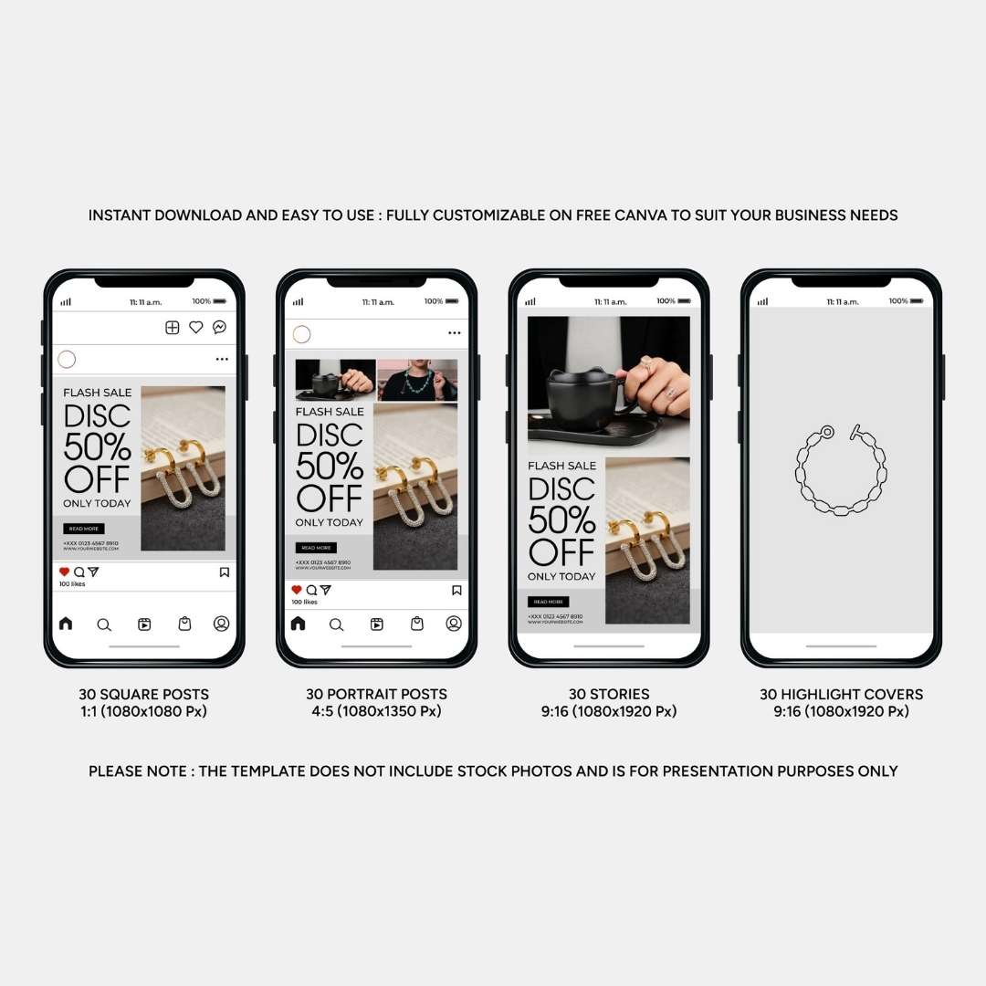 120 Jewelry Soft Grey Instagram Post - Social Media Canva Template