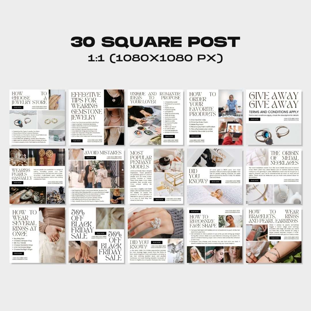 Jewelry business Canva templates for Instagram growth – aesthetic post designs for jewelers