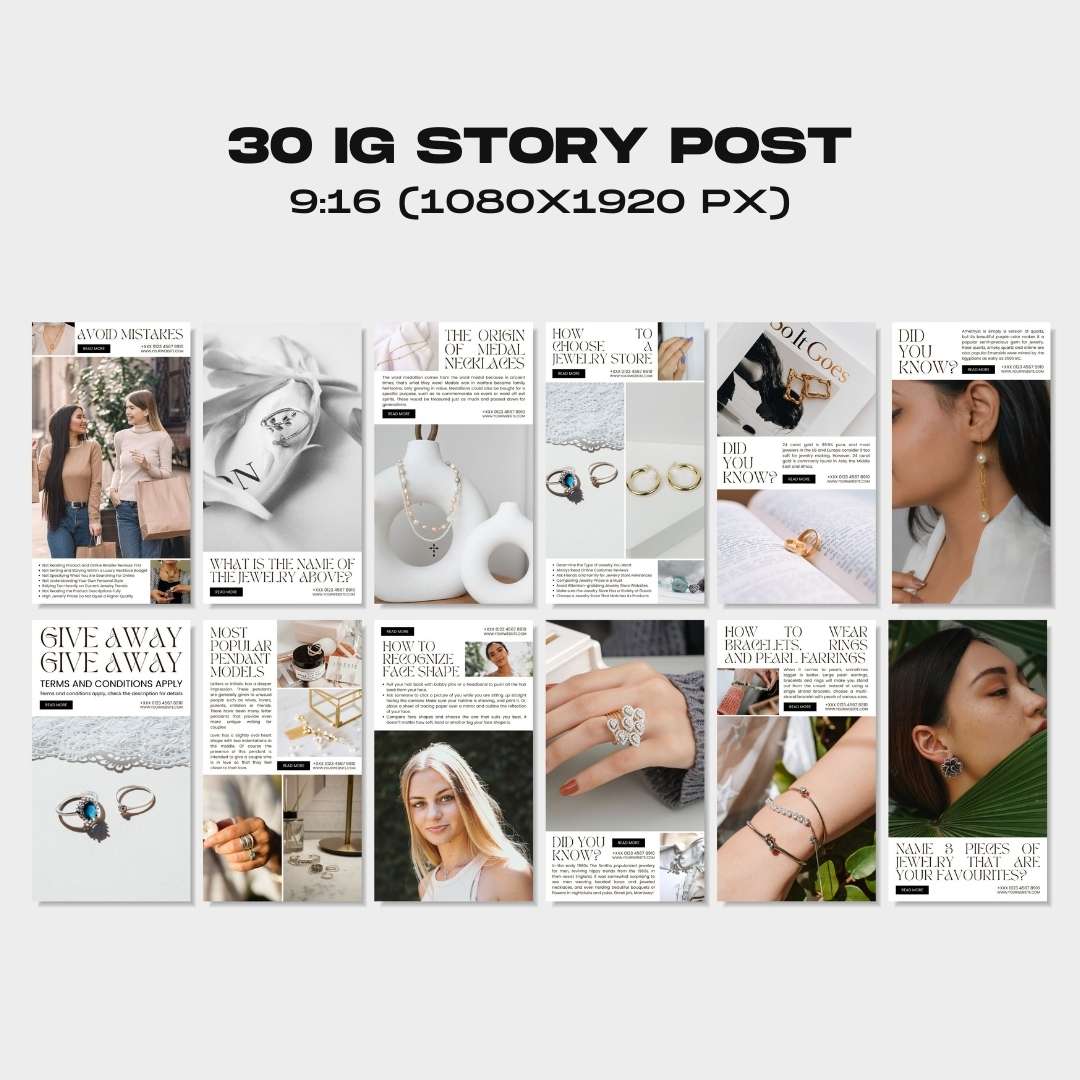 Jewelry shop Canva Instagram templates – professional editable social media bundle for brands