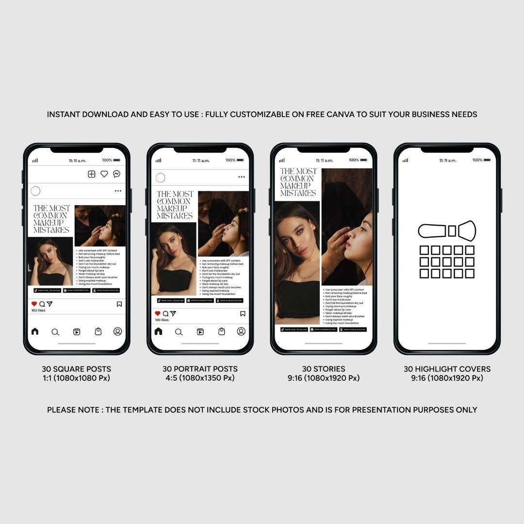 120 White Make Up Instagram Template – Editable Social Media Canva Pack