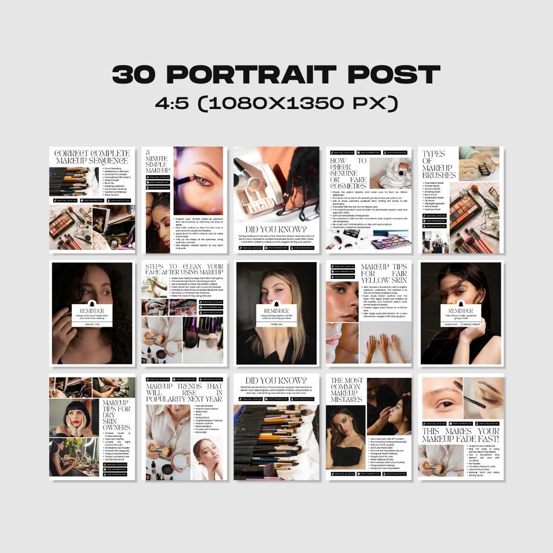 120 White Make Up Instagram Template – Editable Social Media Canva Pack