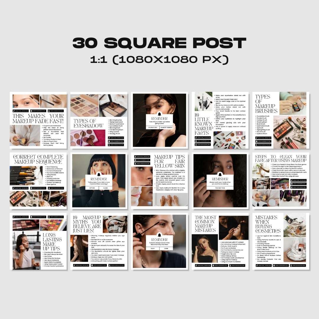 120 White Make Up Instagram Template – Editable Social Media Canva Pack