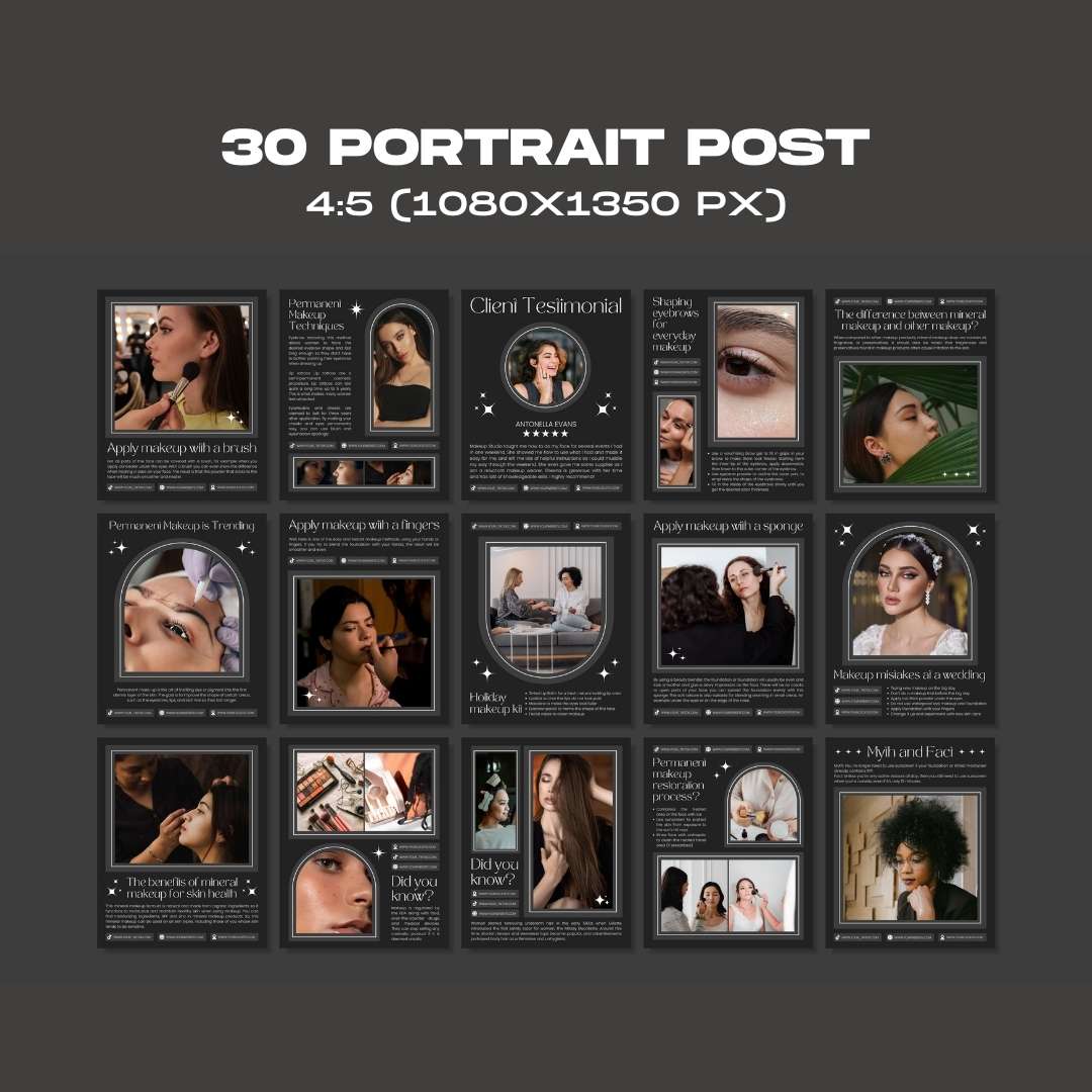 120 Black Make Up Instagram Template – Editable Social Media Canva Pack