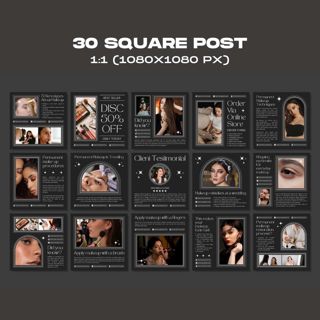 120 Black Make Up Instagram Template – Editable Social Media Canva Pack