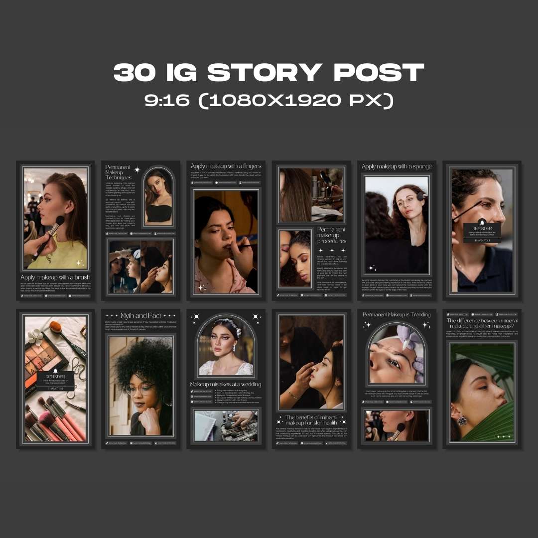 120 Black Make Up Instagram Template – Editable Social Media Canva Pack