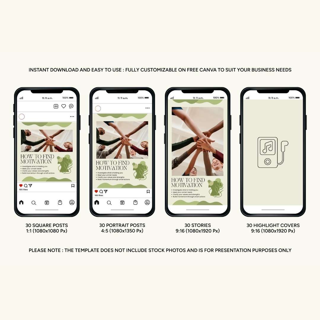 120 Mental Health Green Instagram Templates – Social Media Canva Template