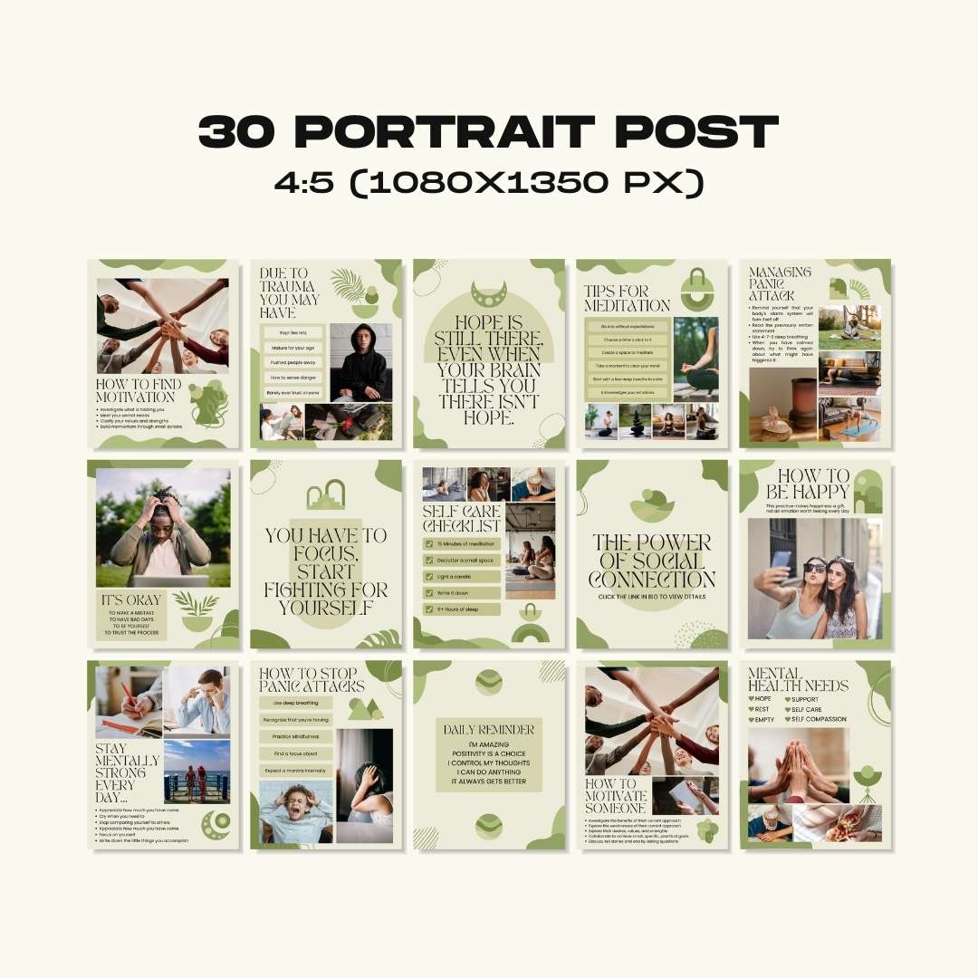 120 Mental Health Green Instagram Templates – Social Media Canva Template