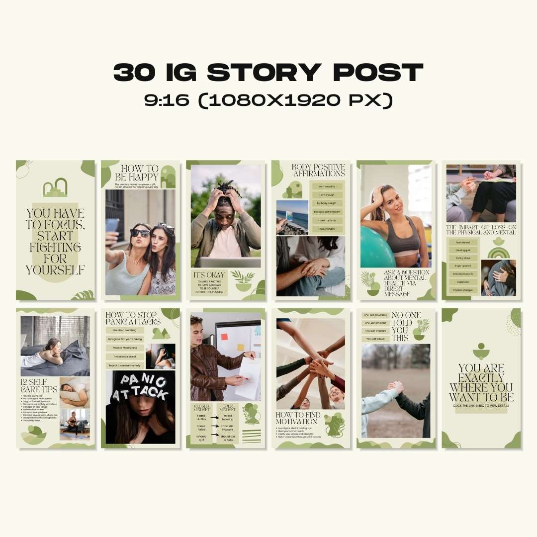 120 Mental Health Green Instagram Templates – Social Media Canva Template