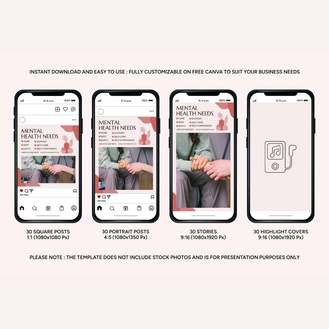 120 Mental Health Pink Instagram Templates – Social Media Canva Template