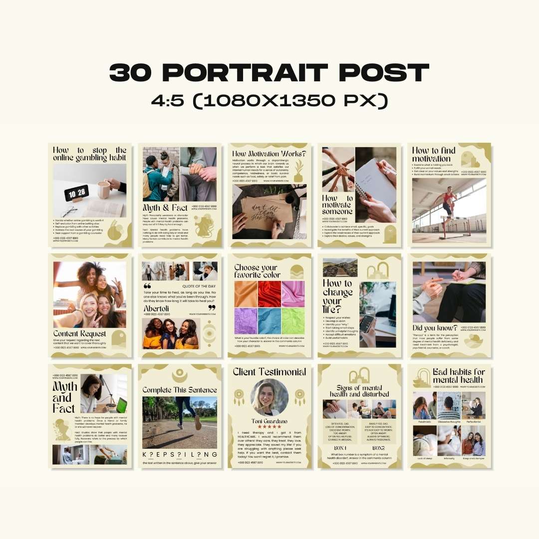120 Mental Health Business Instagram Post – Social Media Canva Template