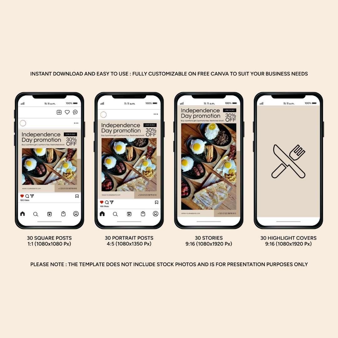 120 Beige F&B Restaurant Instagram Post – Social Media Canva Template