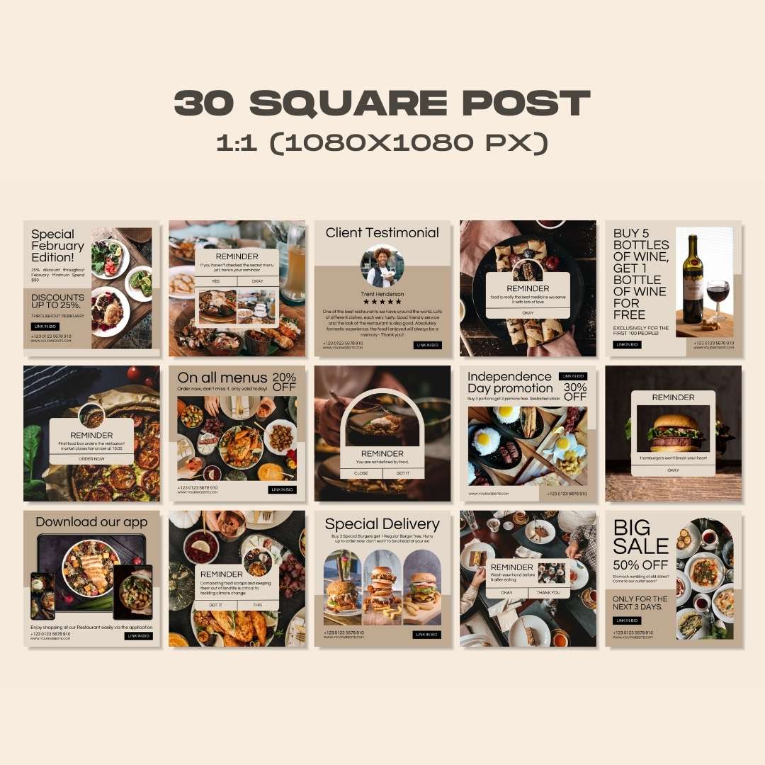 120 Beige F&B Restaurant Instagram Post – Social Media Canva Template