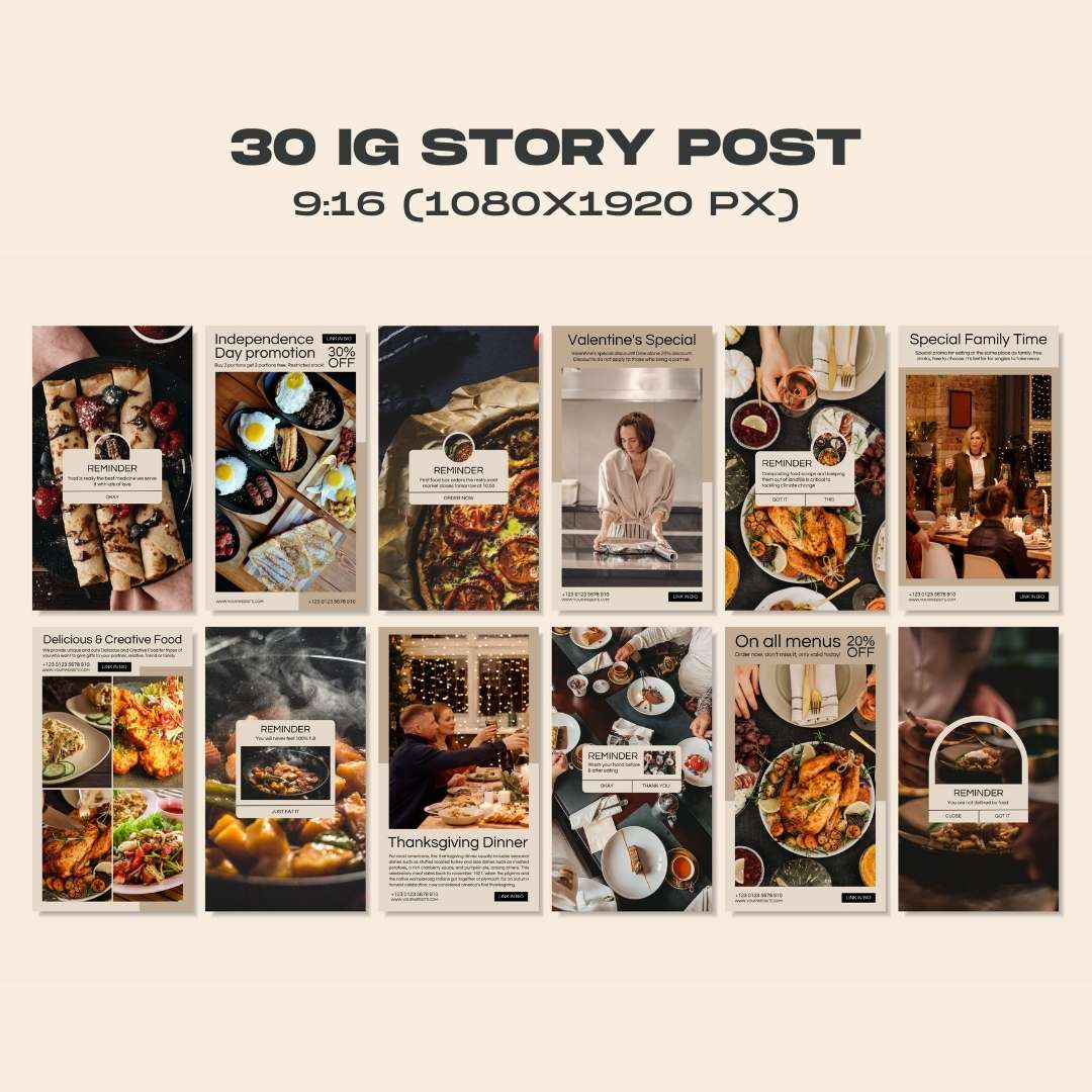 120 Beige F&B Restaurant Instagram Post – Social Media Canva Template