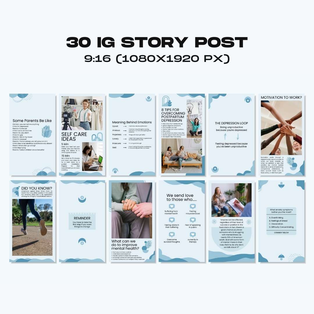 120 Mental Health Blue Instagram Templates – Social Media Canva Template