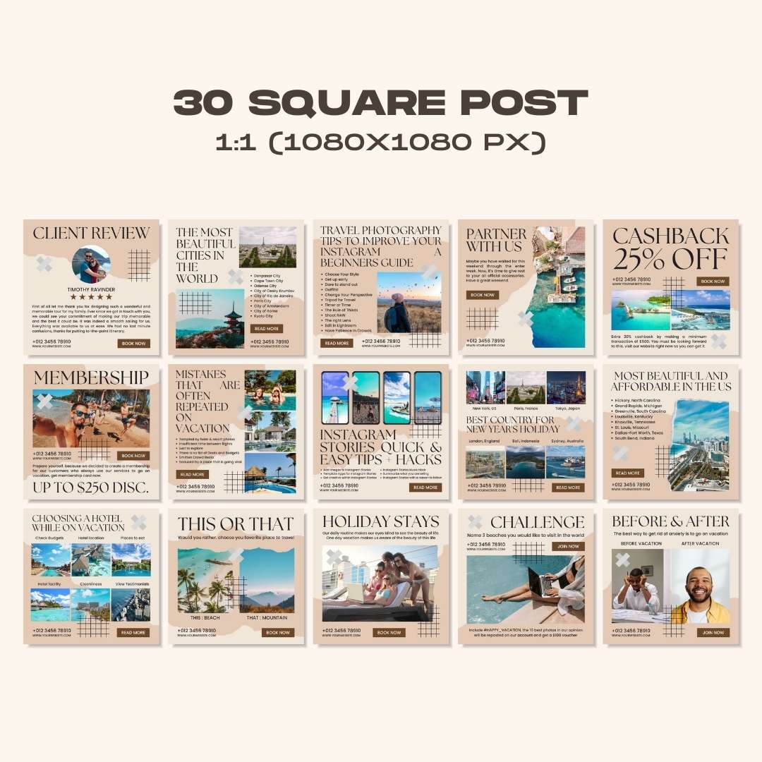 120 Travel Agency Instagram Post – Social Media Canva Template