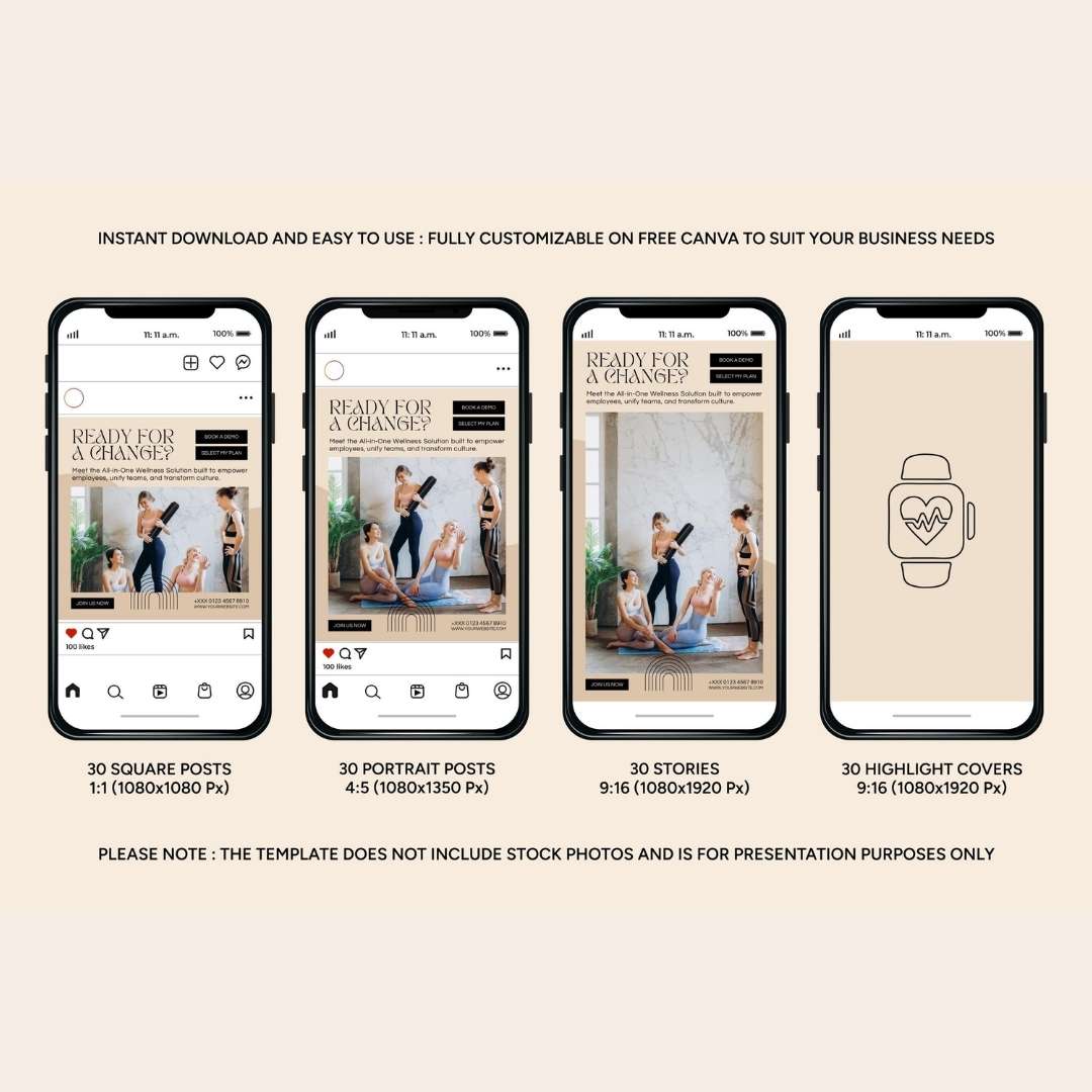 120 Wellness Beige Instagram Post – Social Media Canva Template